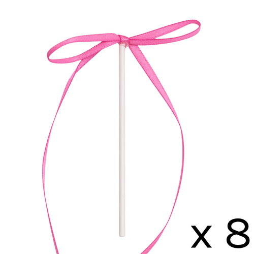 A set of 8 Pink Ribbon Bow Cake Toppers, manufactured by PME Cake. A set of 8 Pink Ribbon Bow Cake Toppers, manufactured by PME Cake.