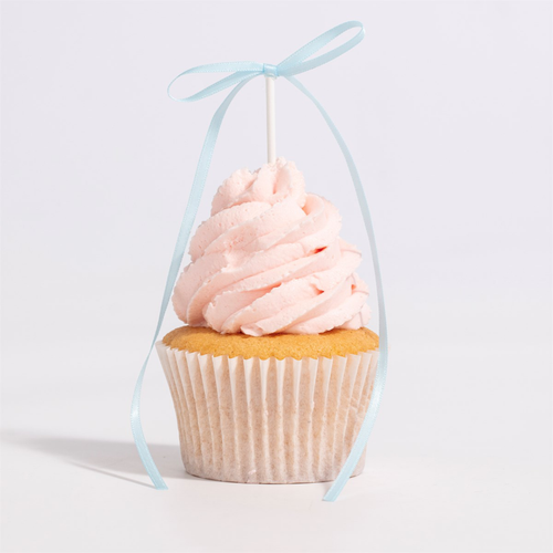 A set of 8 Light Blue Ribbon Bow Cake Toppers, manufactured by PME Cake.
