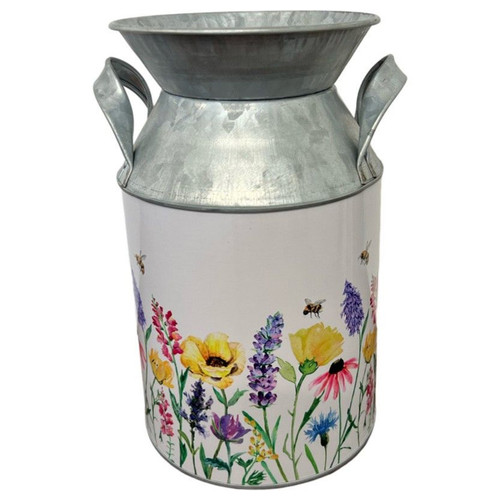 A 21cm Wild Flower Printed Zinc Churn. A 21cm Wild Flower Printed Zinc Churn.