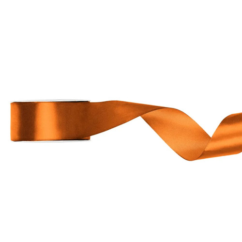 A spool of Rusty Orange Satin Ribbon, measuring approx. 25mm x 25m. A spool of Rusty Orange Satin Ribbon, measuring approx. 25mm x 25m.