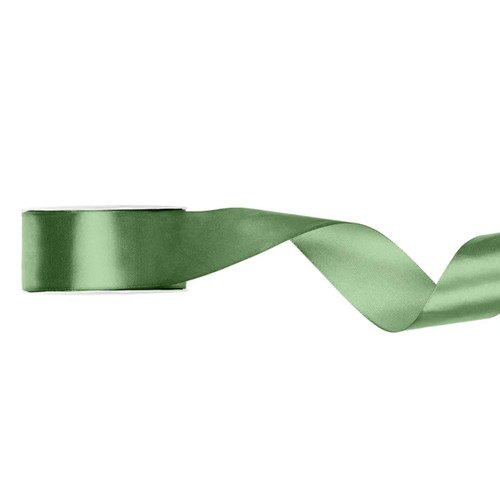 A spool of Sage Green Satin Ribbon, measuring approx. 25mm x 25m. A spool of Sage Green Satin Ribbon, measuring approx. 25mm x 25m.