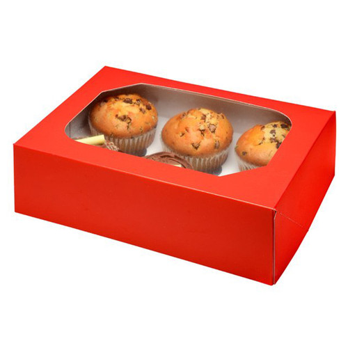 A Glossy Red Cupcake Box, manufactured by Hootyballoo.