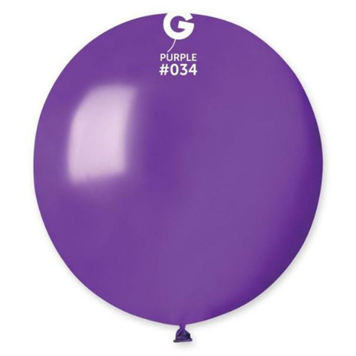 A pack of 25, 19" Metallic Purple Latex Balloons, manufactured by Gemar.