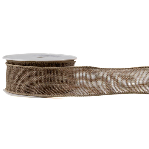 A roll of 38mm natural country hessian wired edge ribbon.