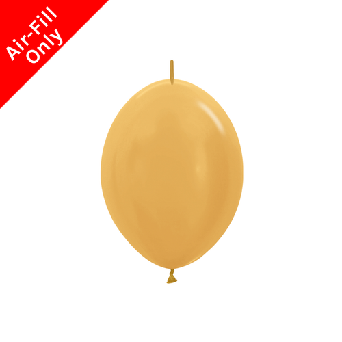 A pack of 50 6" Metallic Gold Link-O-Loon Latex Balloons, manufactured by Sempertex.