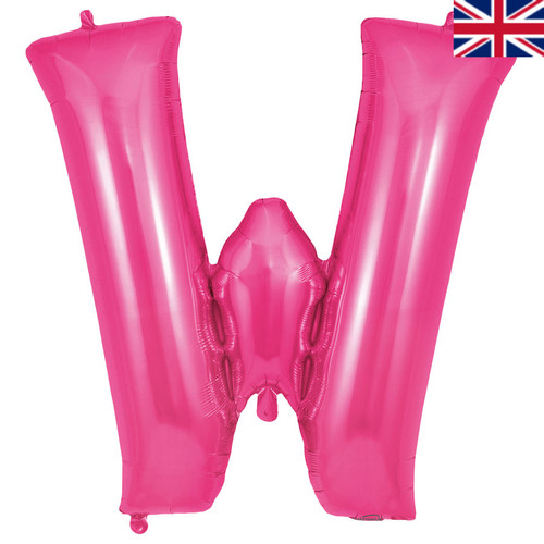 A 34 inch Oaktree Pink Letter W Foil Balloon, manufactured by Oaktree.