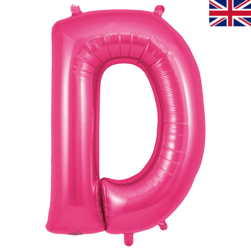 A 34 inch Oaktree Pink Letter D Foil Balloon, manufactured by Oaktree.