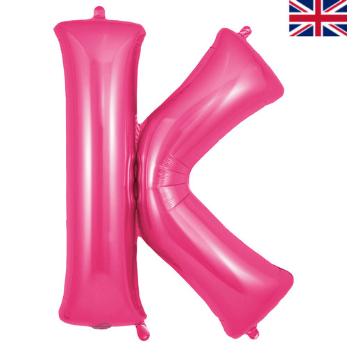 A 34 inch Oaktree Pink Letter K Foil Balloon, manufactured by Oaktree.