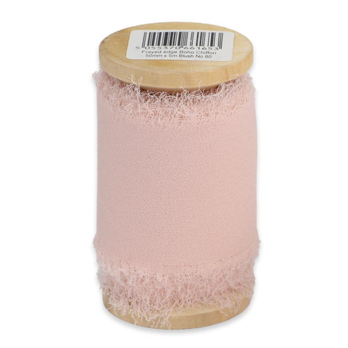 A Spool Blush Frayed Edge Chiffon Ribbon, measuring 50mm x 5m.