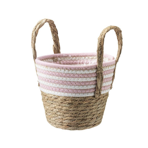A Pink Stripe Medium Caspian Natural Basket, measuring approx. 18cm.