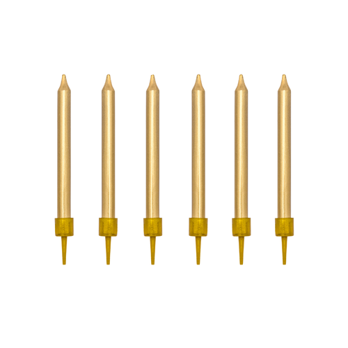 A pack of 6cm Plain Gold Birthday Candles, manufactured by Party Deco.