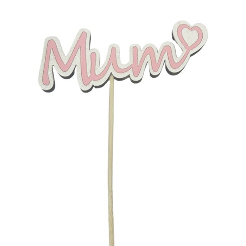 A Mum Pink Glitter Wooden Pick, measuring approx. 50cm.