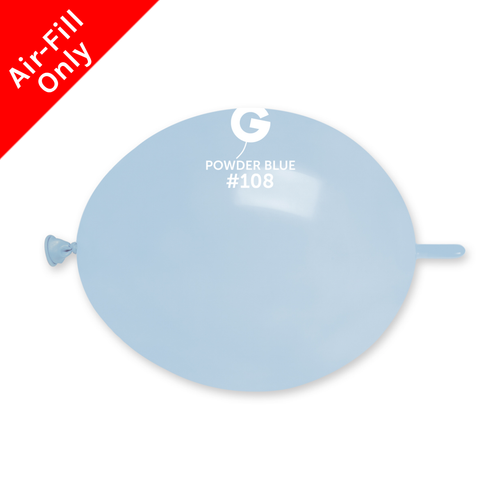 A bag of 6" Marshmallow Powder Blue G-Link Latex Balloons, manufactured by Gemar.