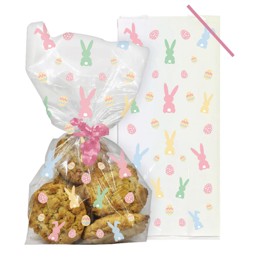 A pack of 20 Easter Eggs & Bunnies Cello Bags, manufactured by Anniversary House.
