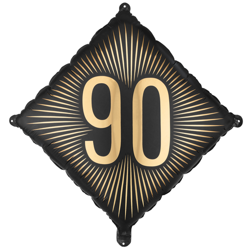 An 18 inch Black & Gold Age 90 Diamond Foil Balloon, manufactured by PartyDeco.