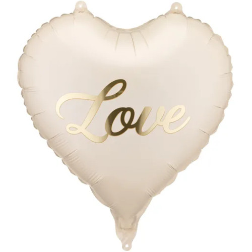 An 18 inch Love Beige Heart Foil Balloon, manufactured by PartyDeco.