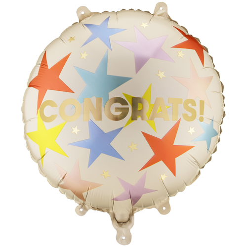 An 18 inch Congrats Stars Foil Balloon, manufactured by PartyDeco.