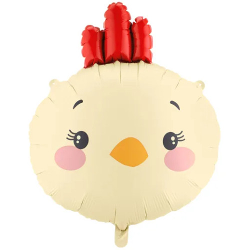 A 23 inch Chicken Head Foil Balloon, manufactured by PartyDeco.