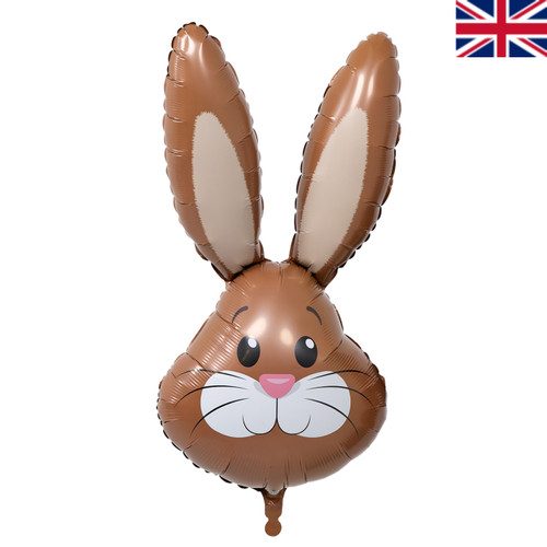 A 35 inch brown cute rabbit head foil balloon, manufactured by Oaktree.