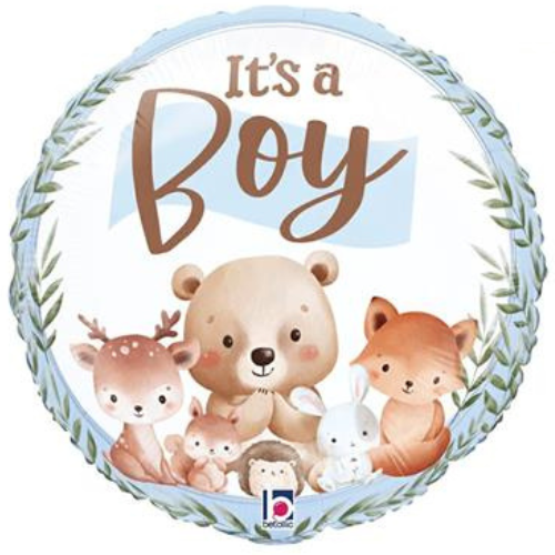 An 18 inch It's A Boy Woodland Foil Balloon, manufactured by Betallic.