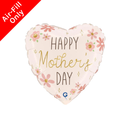 A 9 inch Happy Mother's Day Pale Pink Elegant Flowers Heart Foil Balloon, manufactured by Grabo.