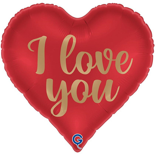 An 18 inch I Love You Heart Foil Balloon, manufactured by Grabo.