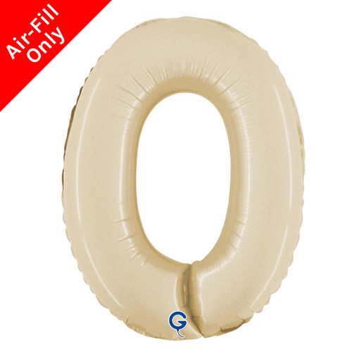A 14 inch Cream Number 0 Satin Foil Balloon, manufactured by Grabo.