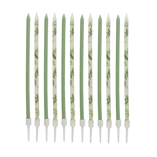 A set of 12 Botanical Party Tall Skinny Candles, manufactured by Hootyballoo.