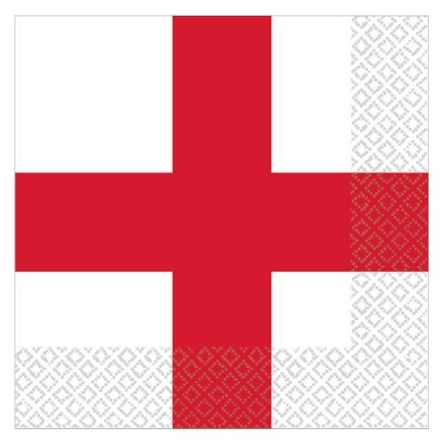 A pack of 16 St George's Cross Paper Napkins, manufactured by Unique.