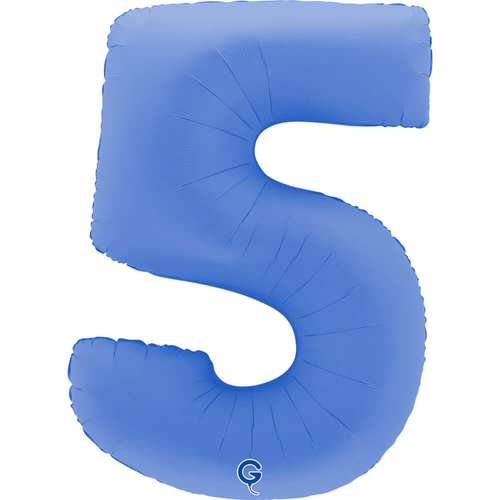 A 40 inch Lotus Blue Number 5 Soft Matte Foil Balloon, manufactured by Grabo.
