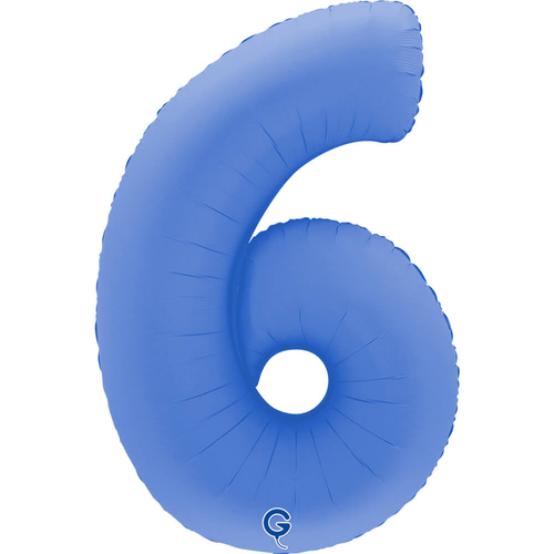 A 40 inch Lotus Blue Number 6 Soft Matte Foil Balloon, manufactured by Grabo.