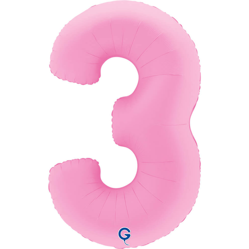 A 40 inch Sakura Pink Number 3 Soft Matte Foil Balloon, manufactured by Grabo.