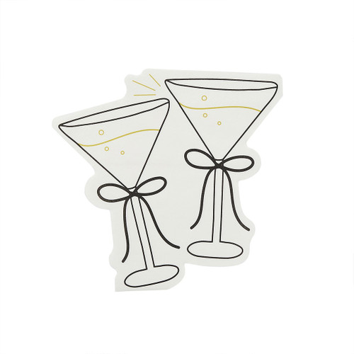 A pack of 16 Black & Gold Cocktail Shaped Paper Napkins, manufactured by Hootyballoo.