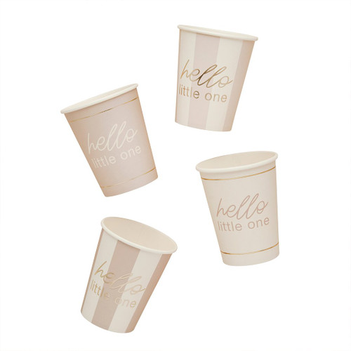 A set of 8 Neutral Hello Little One Assorted Paper Cups, manufactured by Hootyballoo.