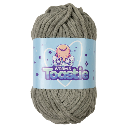 A 200g ball of Warm & Toastie Super Chunky Grey Polyester Yarn, manufactured by King Cole.