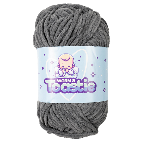 A 200g ball of Warm & Toastie Super Chunky Silver Polyester Yarn, manufactured by King Cole.