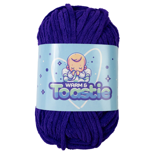 A 200g ball of Warm & Toastie Super Chunky Purple Polyester Yarn, manufactured by King Cole.