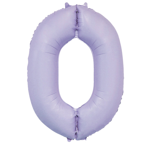 A 34 inch Matte Lilac Number 0 Foil Balloon, manufactured by Sensations.