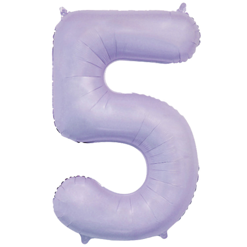 A 34 inch Matte Lilac Number 5 Foil Balloon, manufactured by Sensations.