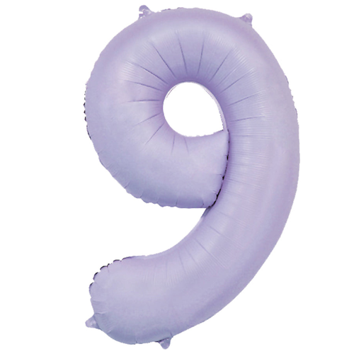 A 34 inch Matte Lilac Number 9 Foil Balloon, manufactured by Sensations.