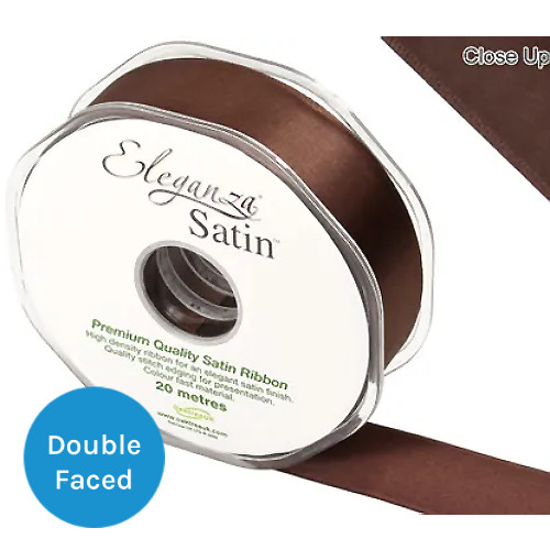 A spool of Chocolate Satin Ribbon, measuring approximately 25mm x 20m.