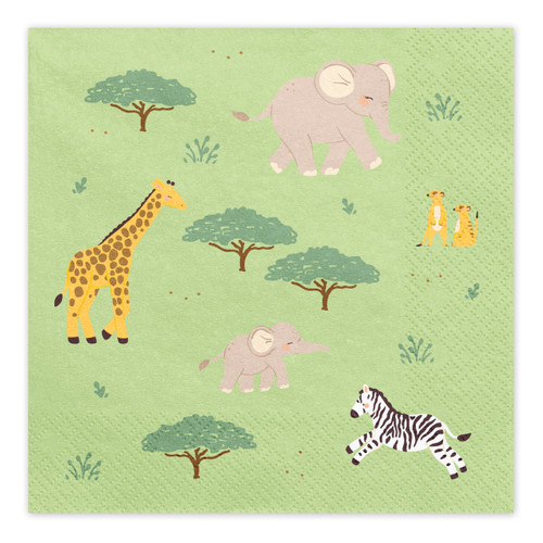 A pack of 12 Safari Paper Napkins, manufactured by Partydeco.