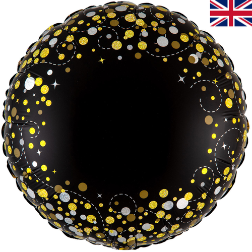 18 inch Black Sparkling Fizz Holographic Round Foil Balloon (1)