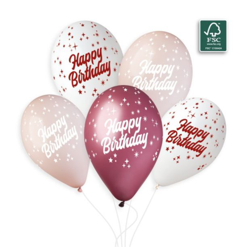 A pack of 25 13 inch Happy Birthday Pinks Mix Latex Balloons, manufactured by Gemar.