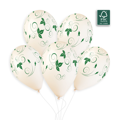 A pack of 25 13 inch Green Leaves Latex Balloons, manufactured by Gemar.