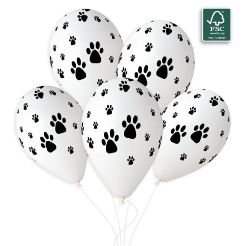 A pack of 25 13 inch Big Dog Paw Print Latex Balloons, manufactured by Gemar.