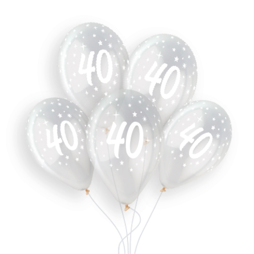A pack of 25 13 inch Age 40 Crystal Clear Latex Balloons, manufactured by Gemar.