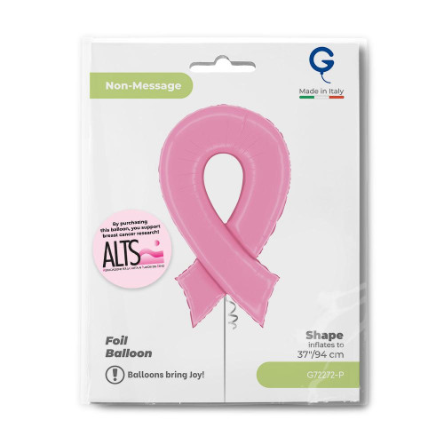 A 37 inch Pink Ribbon Foil Balloon, manufactured by Grabo.