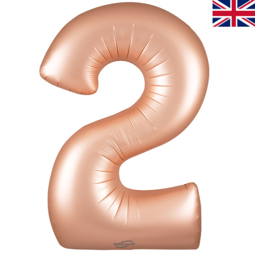 A 34 inch Satin Pastel Rose Quartz Number 2 Foil Balloon, manufactured by Oaktree.