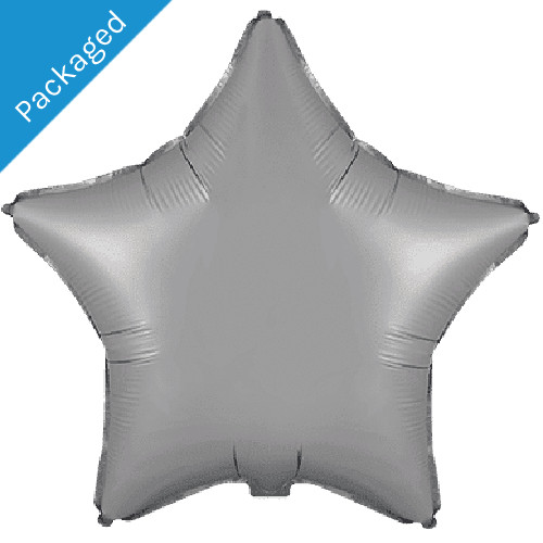 An 18 inch Matte Moonlight Silver Star Foil Balloon.